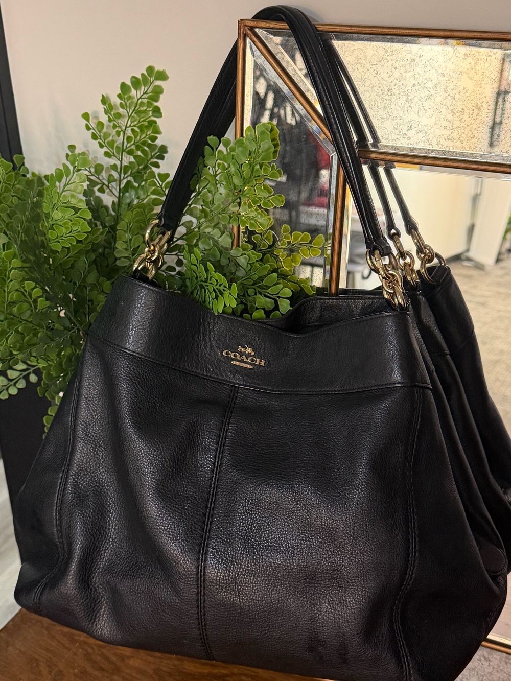 Coach Black Pebbled Leather Lexy Tote with Gold Hardware